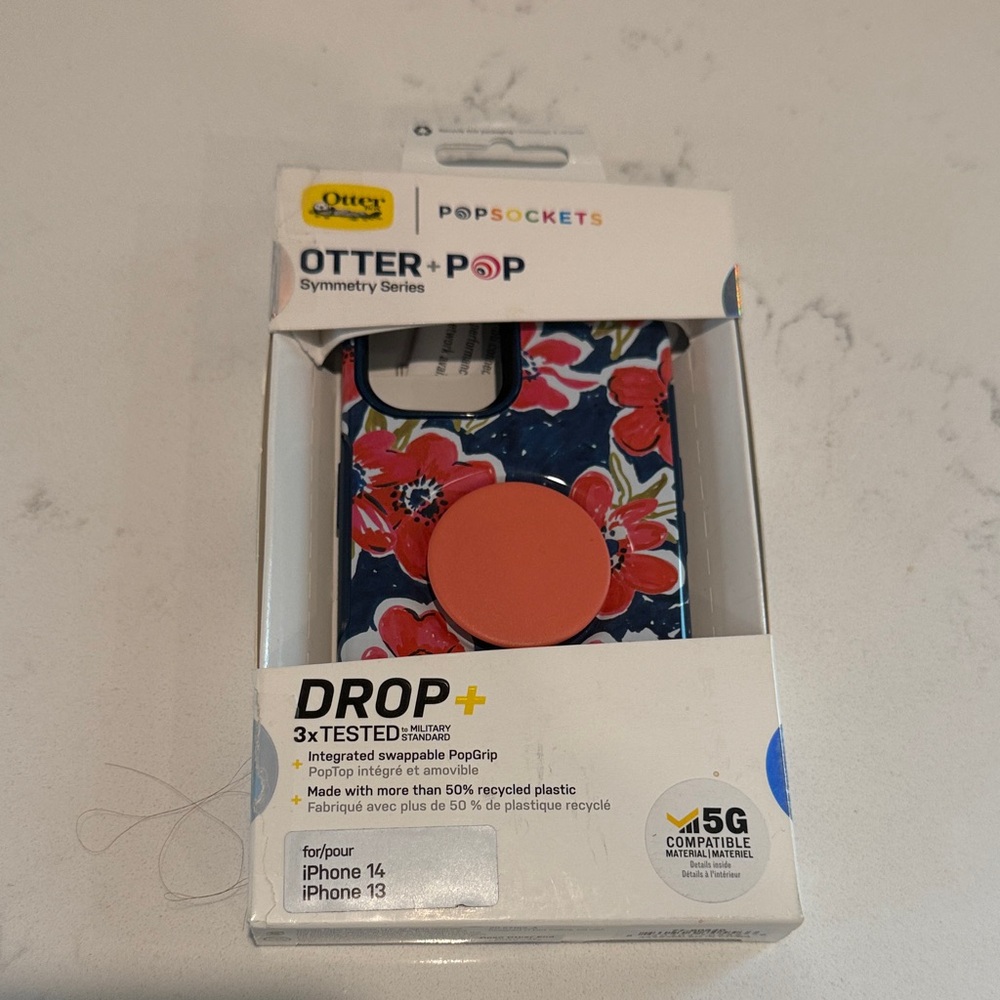 OtterBox Symmetry Series Case with PopSockets - Floral Blue and Coral